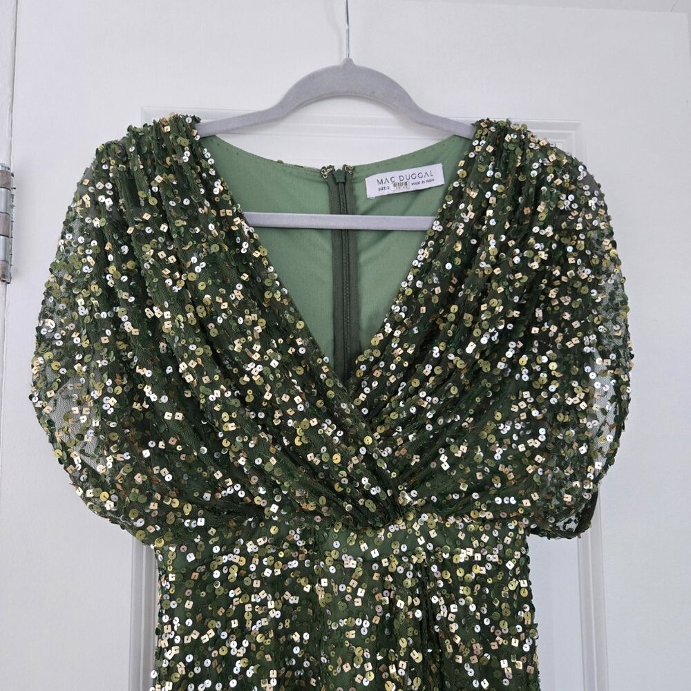 MAC DUGGAL Green Sequin Draped Dress, US size 2 - Picture 6 of 13